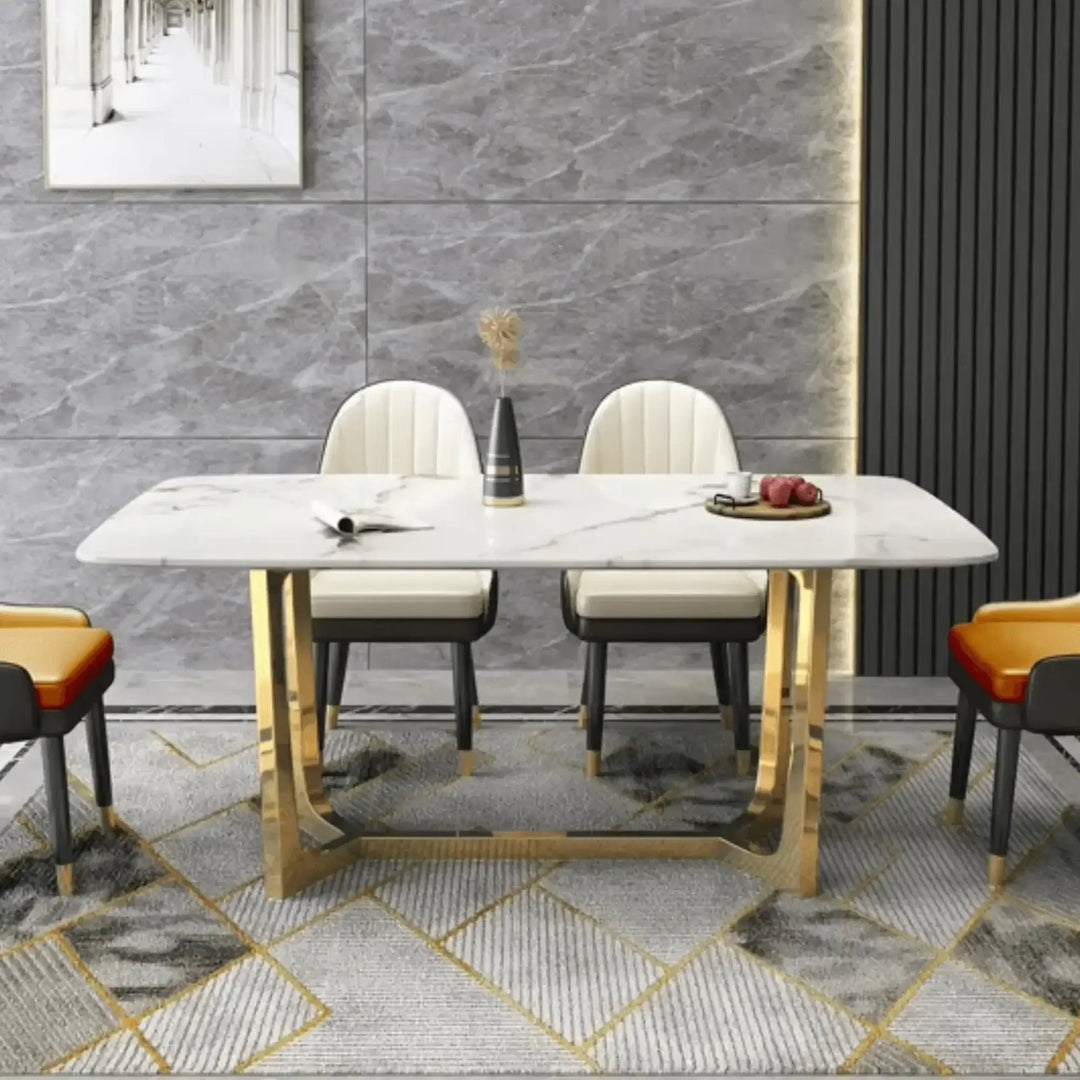 Luxury Marble Top Stainless Steel Dining Table with 4 Chairs