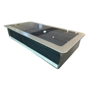Luxury modern executive coffee table with sleek black glass top and brushed stainless steel frame 140 by 70 cm