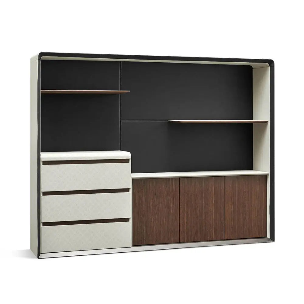 Luxury Office Cabinet With 2-Shelves, 3-Door Cabinet And Three Door Drawers - White and Brown-GCC Home Center