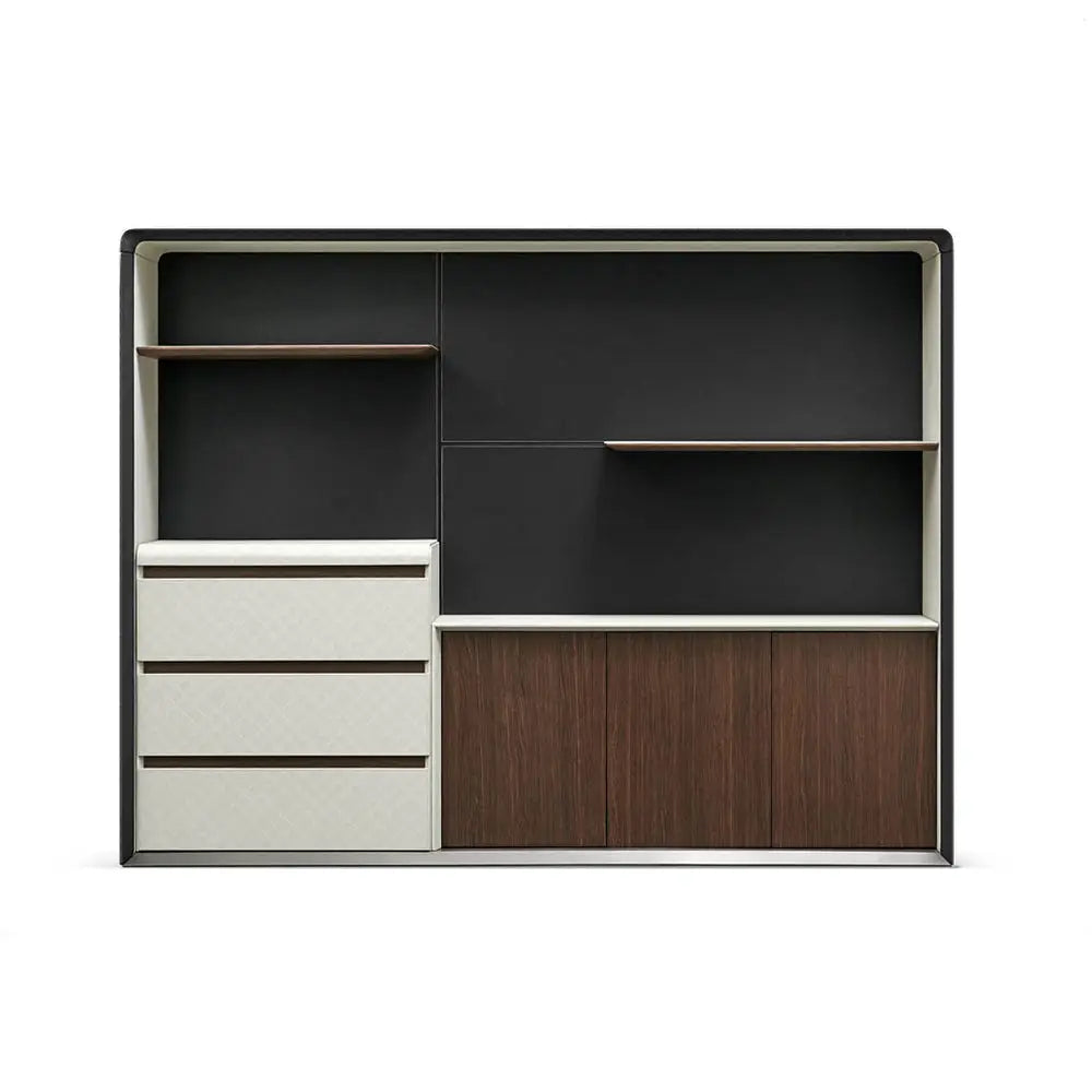 Luxury Office Cabinet With 2-Shelves, 3-Door Cabinet And Three Door Drawers - White and Brown-GCC Home Center