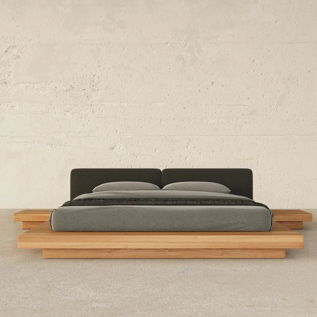 Luxury Solid Wood Japanese Platform Bed With Built-In Nightstands