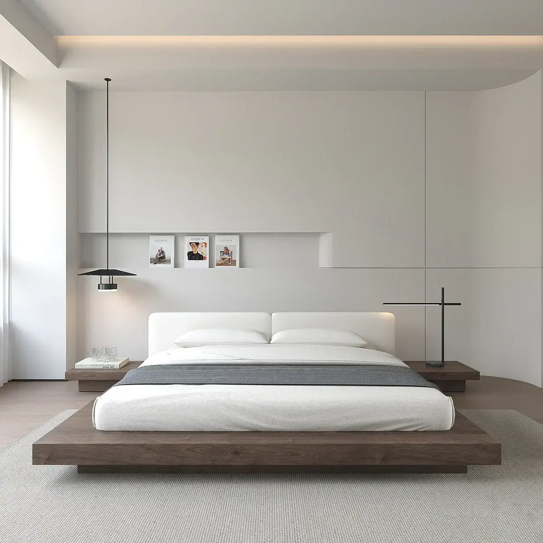 Luxury Solid Wood Japanese Platform Bed With Built-In Nightstands