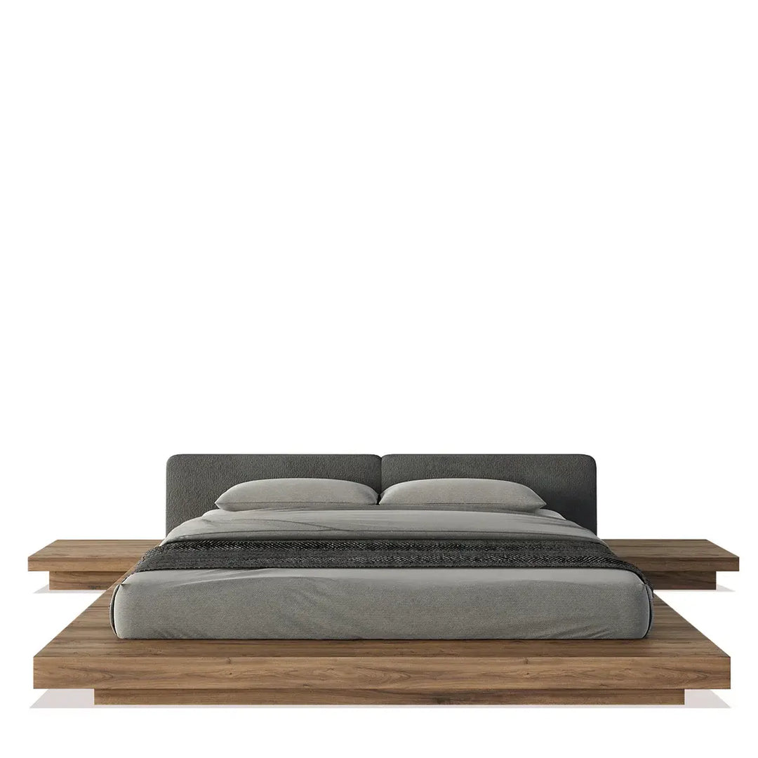 Luxury Solid Wood Japanese Platform Bed With Built-In Nightstands