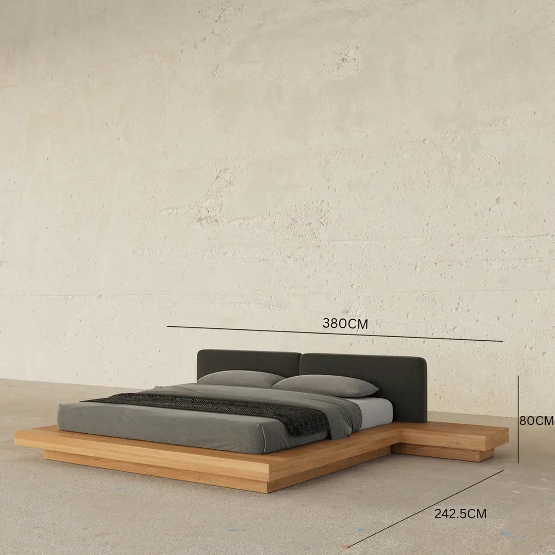 Luxury Solid Wood Japanese Platform Bed With Built-In Nightstands