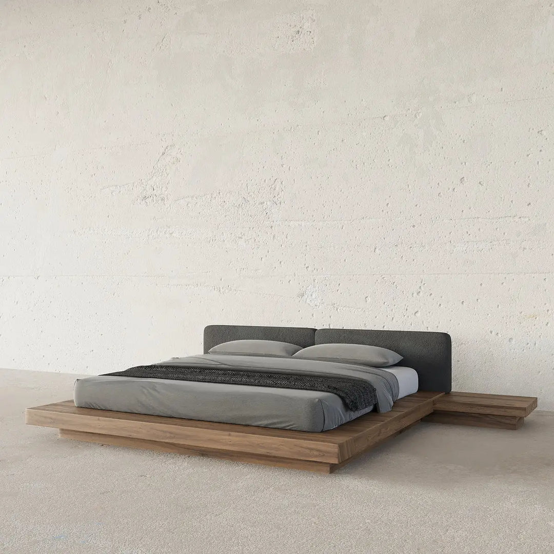 Luxury Solid Wood Japanese Platform Bed With Built-In Nightstands