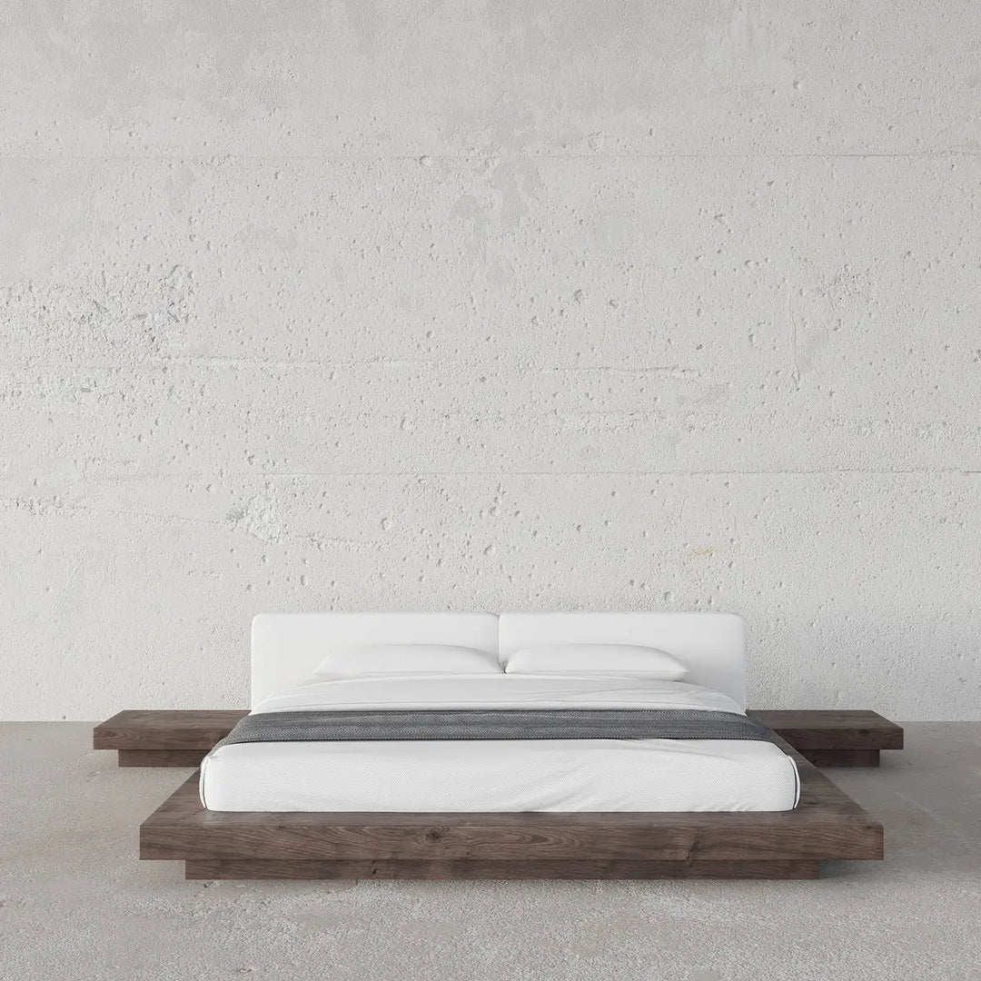 Luxury Solid Wood Japanese Platform Bed With Built-In Nightstands