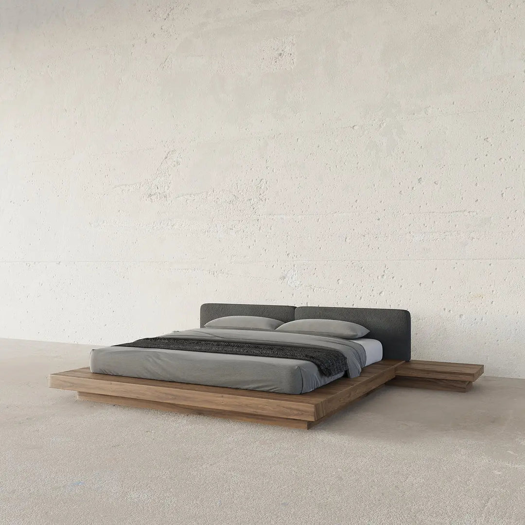 Luxury Solid Wood Japanese Platform Bed With Built-In Nightstands