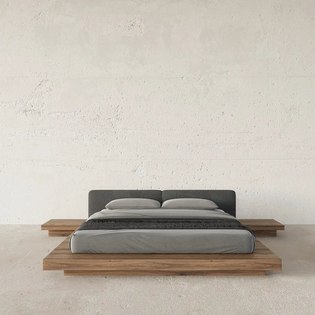 Luxury Solid Wood Japanese Platform Bed With Built-In Nightstands