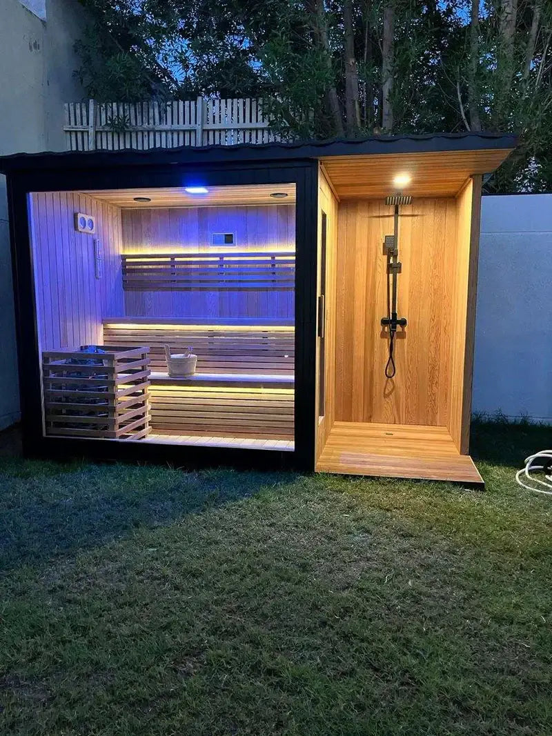 Luxury Ultimate Outdoor Sauna With Integrated Shower for Ultimate Wellness
