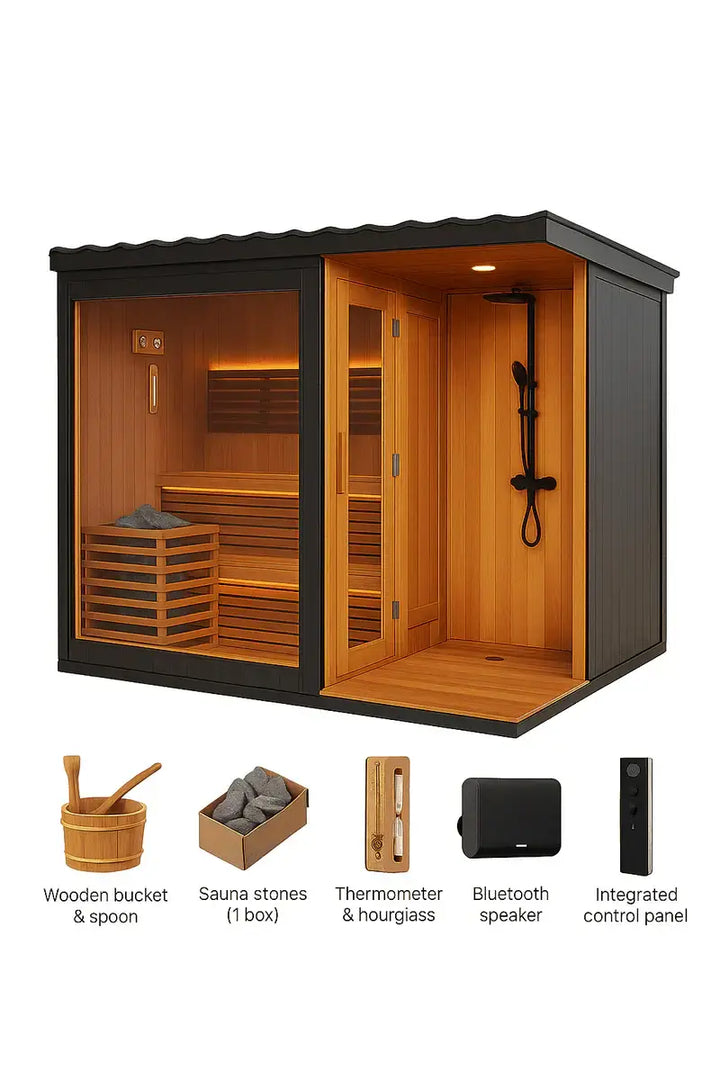 Luxury Ultimate Outdoor Sauna With Integrated Shower for Ultimate Wellness