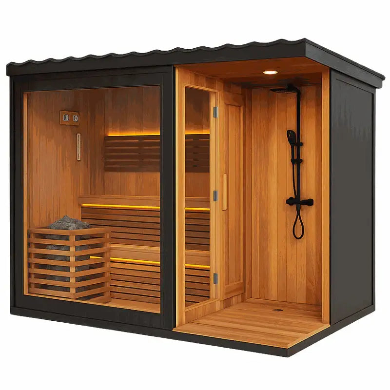 Luxury Ultimate Outdoor Sauna With Integrated Shower for Ultimate Wellness