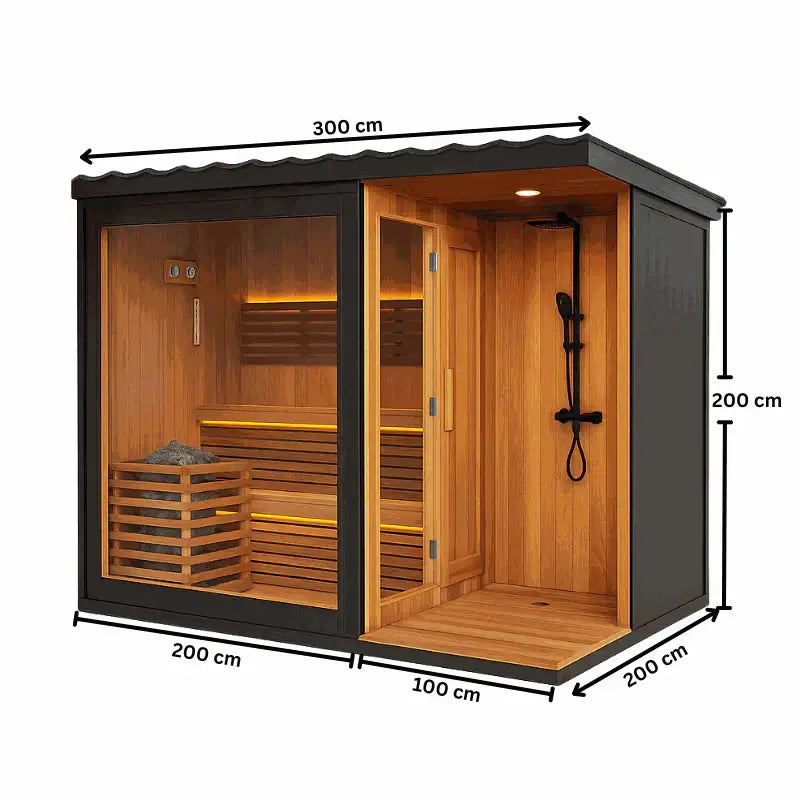 Luxury Ultimate Outdoor Sauna With Integrated Shower for Ultimate Wellness