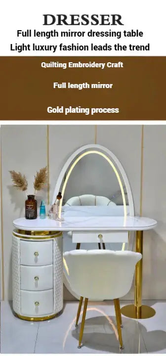 Luxury Vanity Table with Oval Full Length Mirror and Chair-GCC Home Center