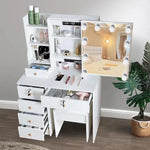Load image into Gallery viewer, Makeup Vanity Desk with Lighted Mirror, Vanity Table Set with 6 Storage Shelf and 5 Drawers-GCC Home Center