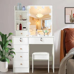 Load image into Gallery viewer, Makeup Vanity Desk with Lighted Mirror, Vanity Table Set with 6 Storage Shelf and 5 Drawers-GCC Home Center