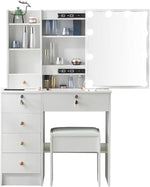 Load image into Gallery viewer, Makeup Vanity Desk with Lighted Mirror, Vanity Table Set with 6 Storage Shelf and 5 Drawers-GCC Home Center