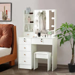 Load image into Gallery viewer, Makeup Vanity Desk with Lighted Mirror, Vanity Table Set with 6 Storage Shelf and 5 Drawers-GCC Home Center