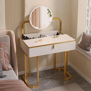 Makeup Vanity Table Dressing Table Vanity Desk with Round Mirror, White-GCC Home Center