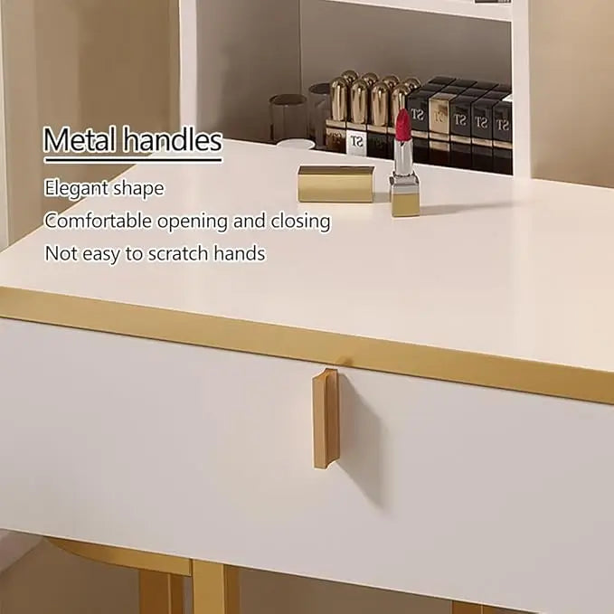 Makeup Vanity Table Dressing Table Vanity Desk with Round Mirror, White-GCC Home Center