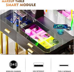 Load image into Gallery viewer, Makeup Vanity Table with Mirror and Lights- Vanity Desk with Glass Top Design &amp; Charging Station-GCC Home Center