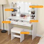 Load image into Gallery viewer, Makeup Vanity with Mirror and 10 LED Lights, Vanity Makeup Table Set with 2 Drawers and Open Shelves-GCC Home Center