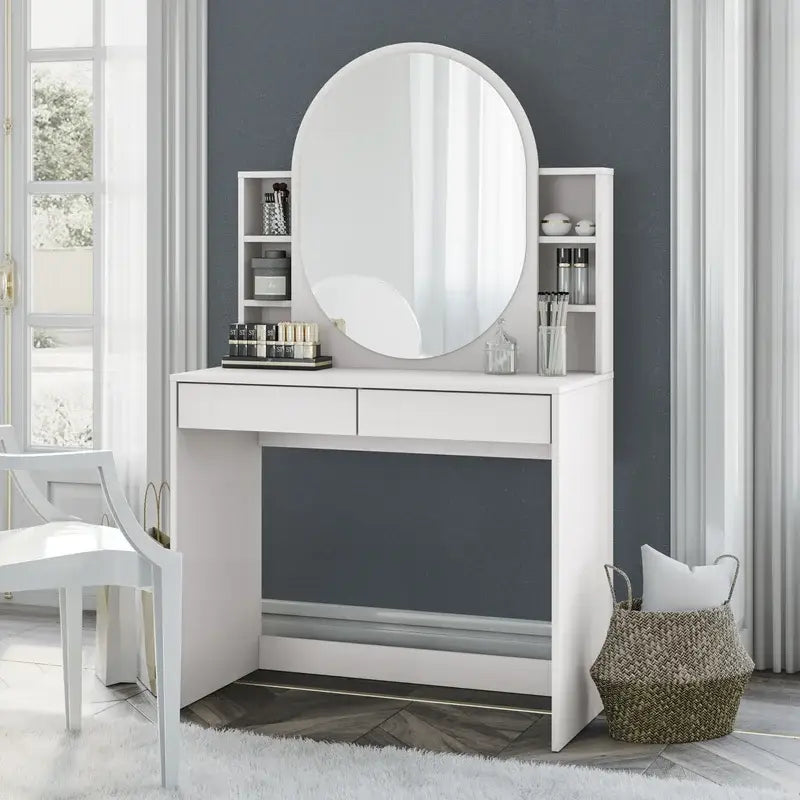 Makeup Vanity with Oval-Shaped Mirror-GCC Home Center