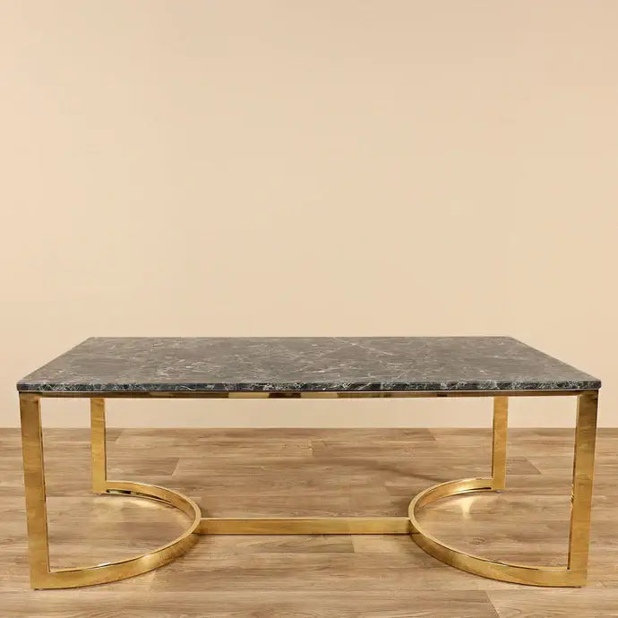 Marble Coffee Table with Chrome Gold Stainless Steel Base – Modern Faux Marble Top