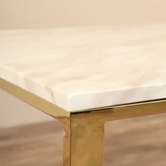 Marble Coffee Table with Chrome Gold Stainless Steel Base – Modern Faux Marble Top