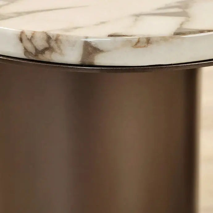Marble Side Table And Coffee Table  – Faux Marble Top & Coffee Brown Stainless Steel Base