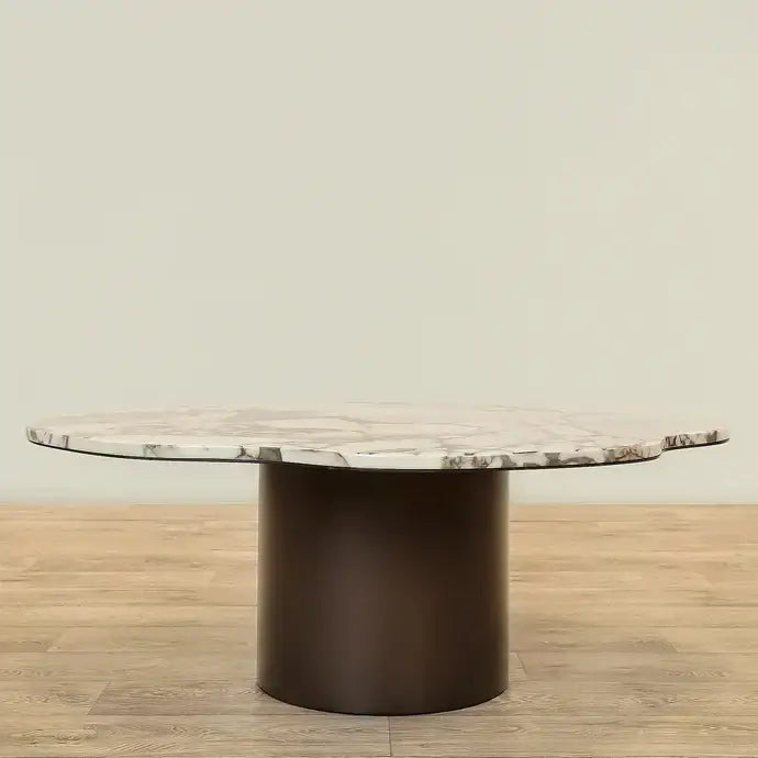 Marble Side Table And Coffee Table  – Faux Marble Top & Coffee Brown Stainless Steel Base