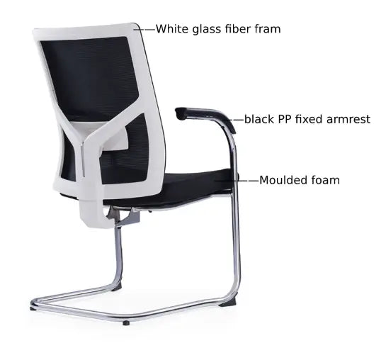 Medium Back Ergonomic Office Bow Chair – White Frame with Black Mesh and Fabric