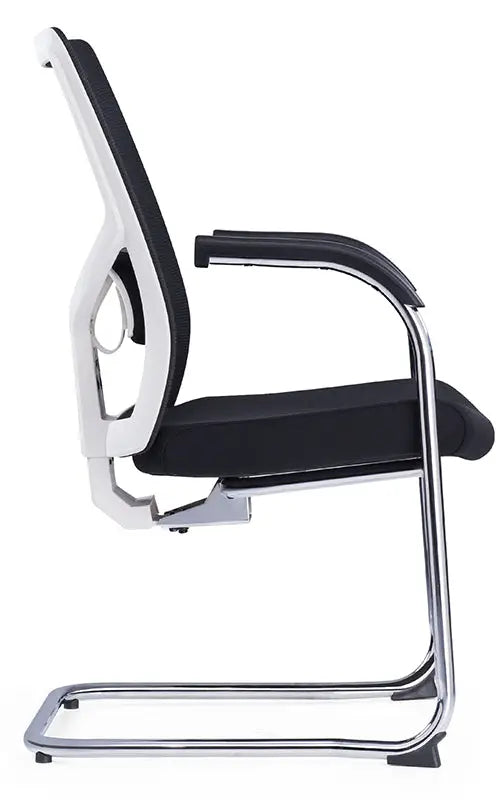 Medium Back Ergonomic Office Bow Chair – White Frame with Black Mesh and Fabric