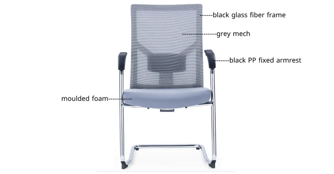 Medium Back Ergonomic Office Bow Chair – White Frame with Black Mesh and Fabric