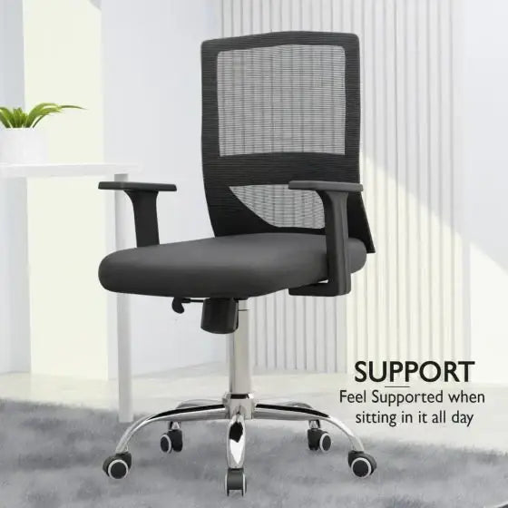 Medium Back Mesh Office chair with Lumbar Support Black-GCC Home Center