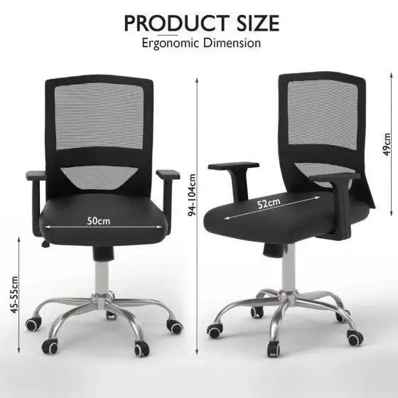 Medium Back Mesh Office chair with Lumbar Support Black-GCC Home Center