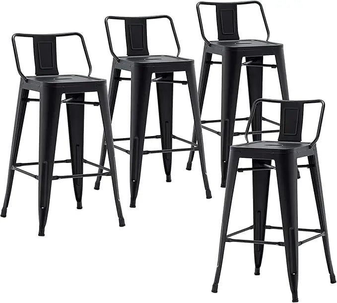 Metal Barstools Set of 4 Industrial Bar Stools with X-brace Support, Matte Black, 30 inch-GCC Home Center