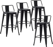 Metal Barstools Set of 4 Industrial Bar Stools with X-brace Support, Matte Black, 30 inch-GCC Home Center