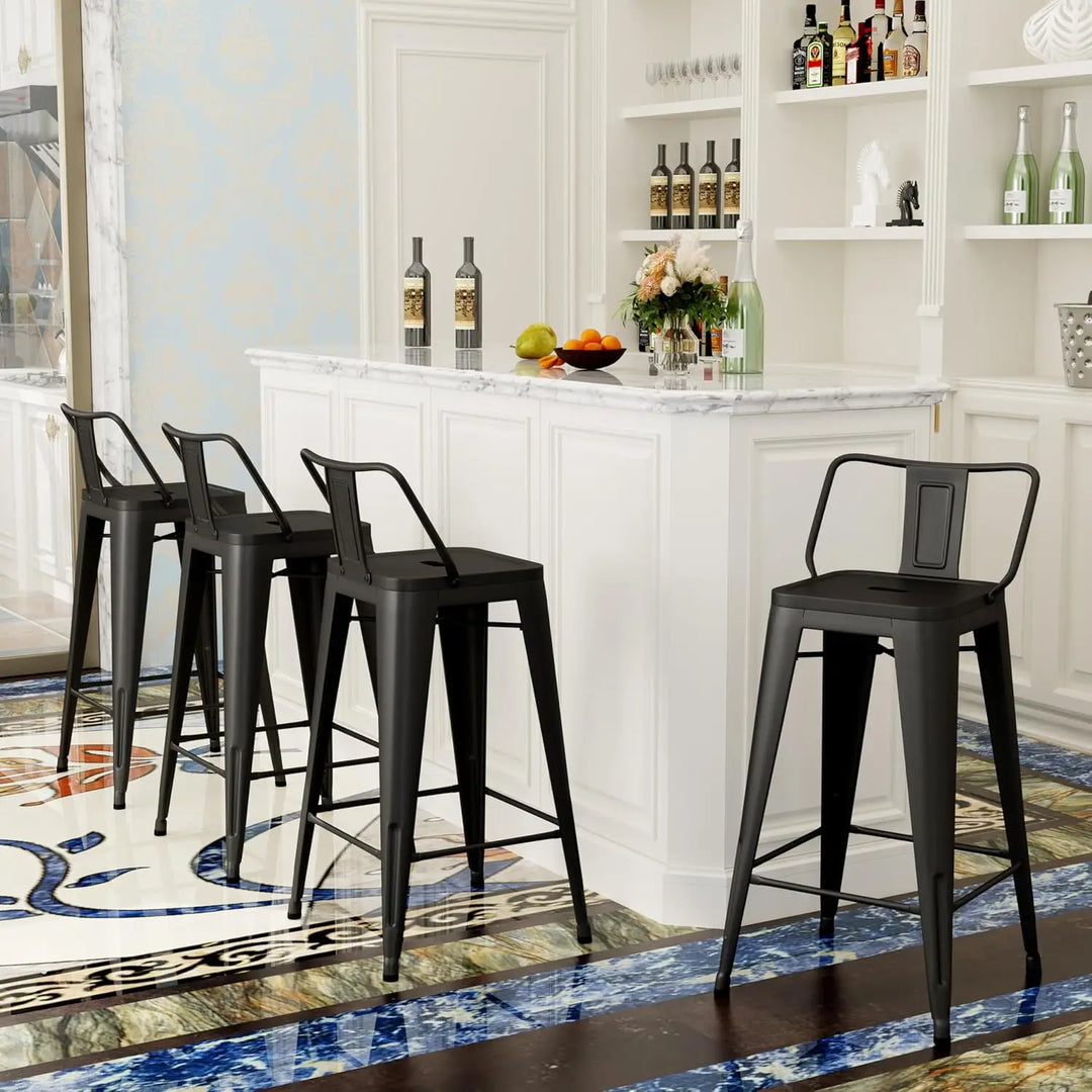 Metal Barstools Set of 4 Industrial Bar Stools with X-brace Support, Matte Black, 30 inch-GCC Home Center