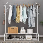 Load image into Gallery viewer, Metal Clothes Rack – Heavy Duty Hanger with Storage Shelf &amp; Side Hooks (White)