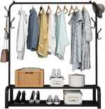 Load image into Gallery viewer, Metal Clothes Rack – Heavy Duty Hanger with Storage Shelf &amp; Side Hooks (White)