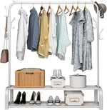 Load image into Gallery viewer, Metal Clothes Rack – Heavy Duty Hanger with Storage Shelf &amp; Side Hooks (White)