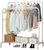 Load image into Gallery viewer, Metal Clothes Rack – Heavy Duty Hanger with Storage Shelf &amp; Side Hooks (White)