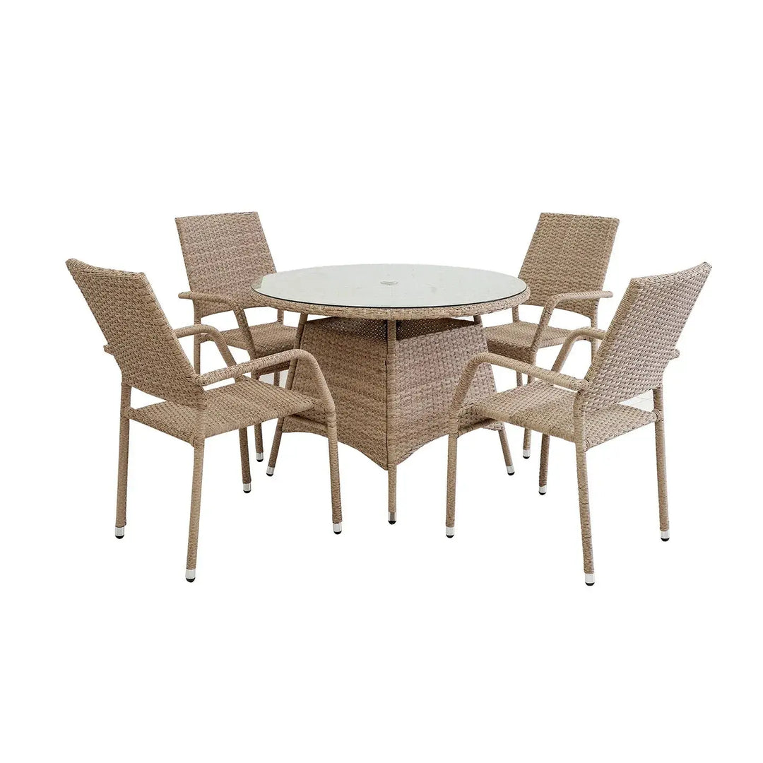 Metal & Faux Rattan 4 Seater Outdoor Dining Set – Round