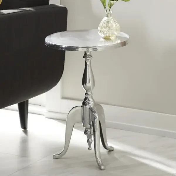 Metal Small Turned Accent Table with Scroll Legs