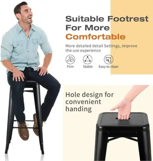 Metal Stackable Bar-Home Kitchen Stool - Black-GCC Home Center