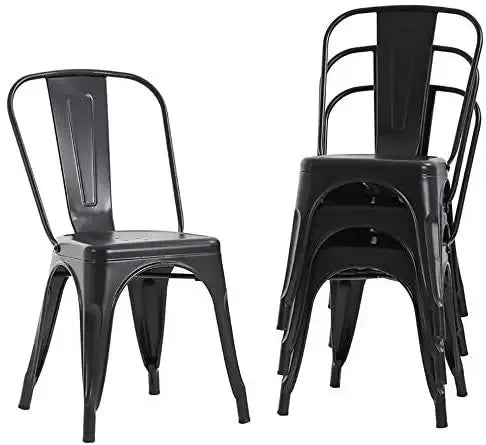 Metal Stackable Dining Chairs for Indoor, Outdoor & Kitchen Chair - Black-GCC Home Center