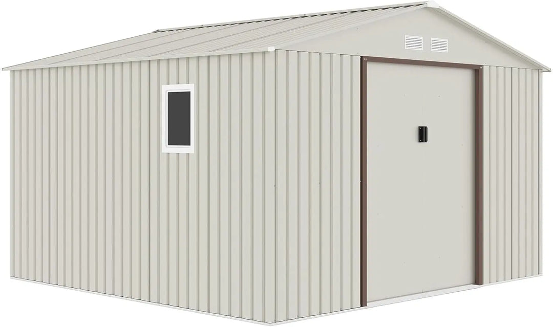 CamelTough Outdoor Metal Storage Shed, 11.2x10.6 feet, Garden Metal Shed. Perfect for Storing Patio Furniture, Garden Tools. Garage Organizer, Weather Resistant. With warranty. Beige, CT-644