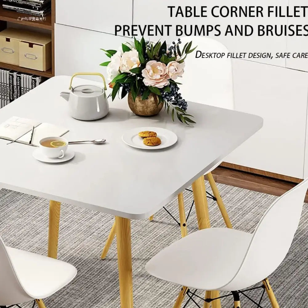 Mid-Century Modern Dining Table with Beechwood Legs and White Laminate Top-GCC Home Center