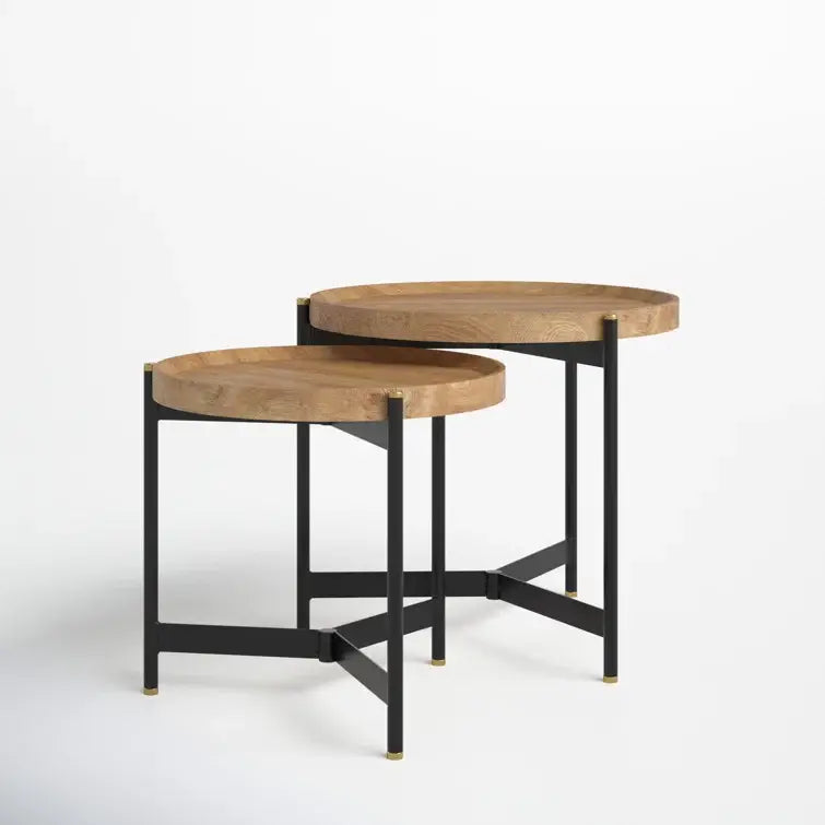 Milda Solid Wood Nesting Tables , Iron Frames | Versatile Nesting Design