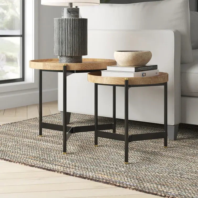 Milda Solid Wood Nesting Tables , Iron Frames | Versatile Nesting Design